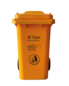 Fiable Cleantech branded yellow wheeled plastic dustbin