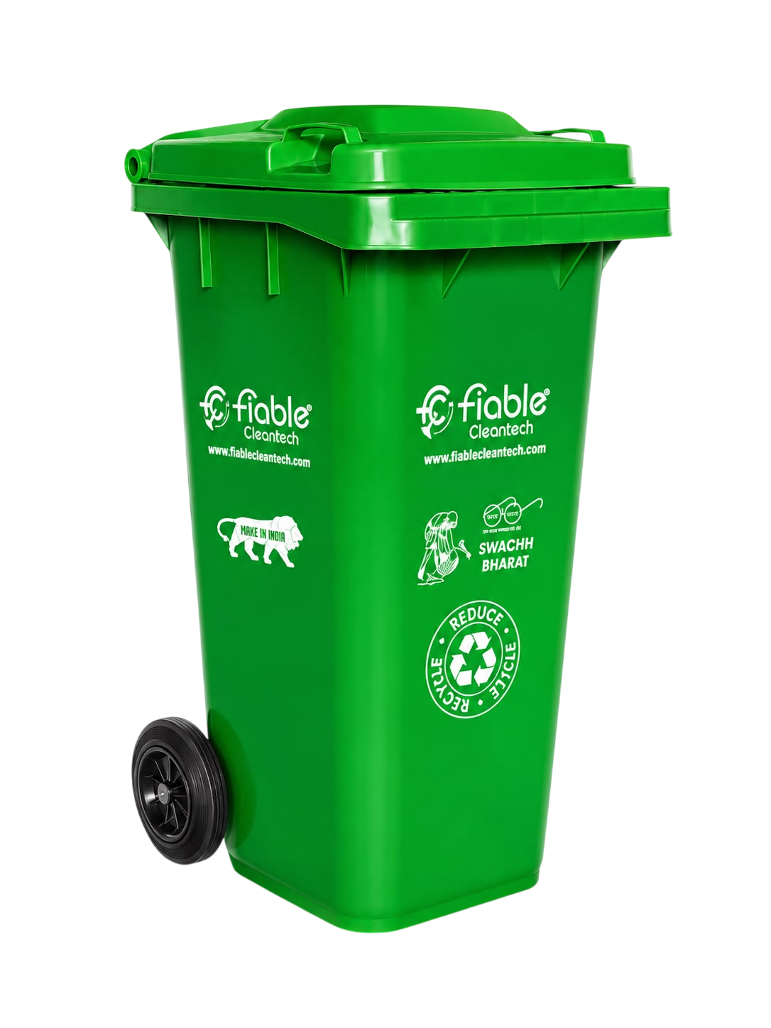 Fiable Cleantech branded yellow wheeled plastic dustbin